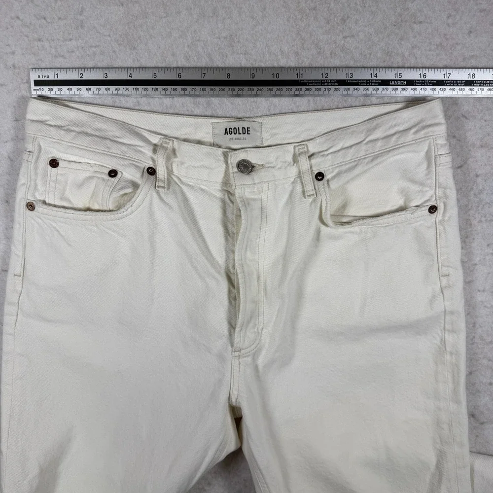 AGOLDE Womens Size 32 White Destroyed Knee Straight Leg‎ Button Fly Jeans